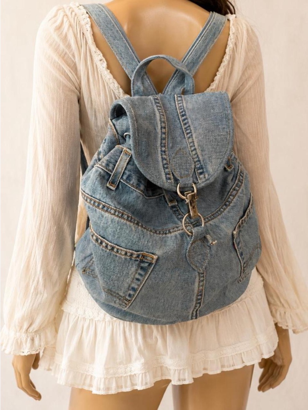 Vintage denim backpack
